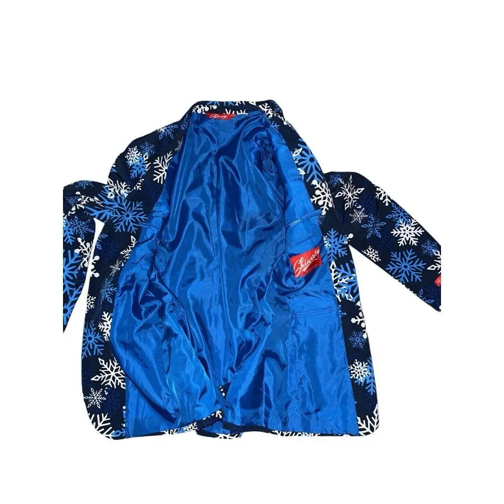 Sz 36 Shinesty Stay Weird & Shine On Men's Blue 2 Buttons‎ Snowflakes Sport Coat